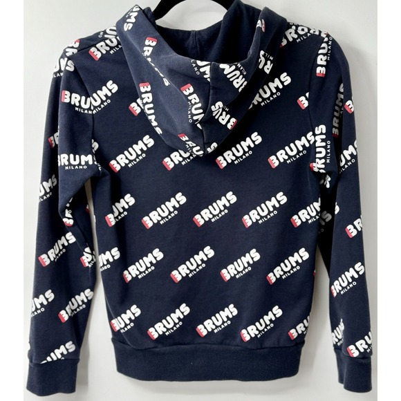 Brums Milano Italian Fashion Youth Sz 12 Spellout Full-Zip Hood Sweatshirt Navy - Picture 3 of 6